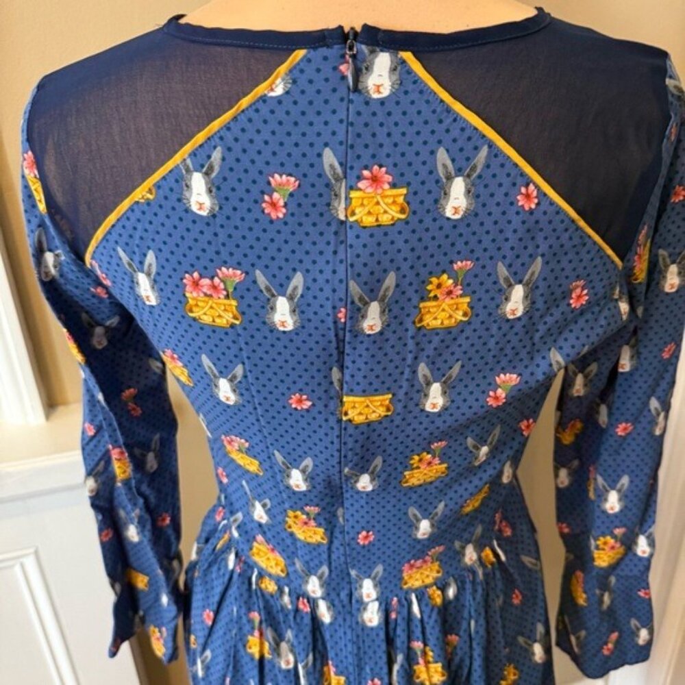 Antix Womens Dress Blue Rabbit Pattern Size XS (P) Knee Length Easter Spring - Picture 6 of 13